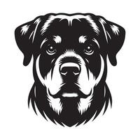 Rottweiler perro - un vigilante Rottweiler perro cara ilustración en negro y blanco vector