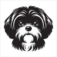 Dog Face Logo - A Shih Tzu Dog Sad face illustration in black and white vector