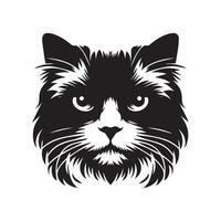 Cat Face - Intense Ragdoll cat face illustration in black and white vector