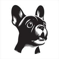 francés buldog - un sorprendido francés buldog cara ilustración en negro y blanco vector