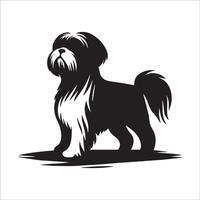 illustration of a Shih Tzu dog Standing in black and white vector