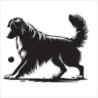 Australian Shepherd - An Australian Shepherd Dog playing with a toy illustration in black and white vector