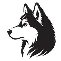 Dog - A Siberian Husky Dog Thoughtful face illustration in black and white vector