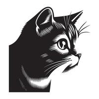 Cat Logo - Observant American Shorthair Cat face in black and white vector