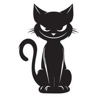 a wicked cat illustration in black and white vector
