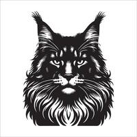 Cat - Stern Maine Coon Cat face illustration logo concept design vector