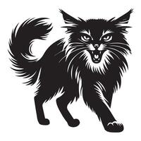 An angry Abyssinian cat illustration in black and white vector