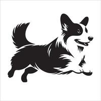 illustration of a Pembroke Welsh Corgi dog jumping in black and white vector