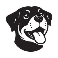 Rottweiler perro logo - un juguetón Rottweiler perro cara ilustración en negro y blanco vector