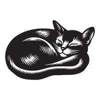 illustration of a A sleeping Abyssinian cat in black and white vector