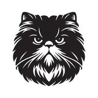 A Persian Cat with an intense stare illustration in black and white vector