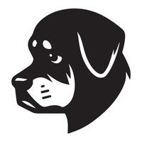 Rottweiler perro - un triste Rottweiler perro cara ilustración en negro y blanco vector