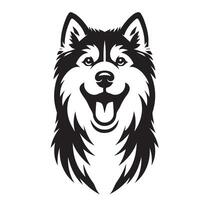 perro - un siberiano fornido perro energético cara ilustración en negro y blanco vector