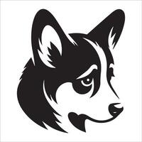 perro logo - un pembroke galés corgi triste cara ilustración en negro y blanco vector