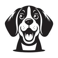 beagle - un emocionado beagle cara ilustración en negro y blanco vector