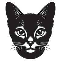 Abyssinian cat face with intense eye illustration in black and white vector