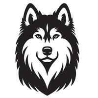 Dog - A Siberian Husky Dog Solemn face illustration in black and white vector