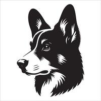 perro logo - un pembroke galés corgi popa cara ilustración en negro y blanco vector