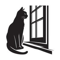 Cat Logo - a sitting cat in black and white on a white background vector