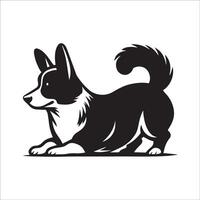 un pembroke galés corgi jugando con un juguete ilustración en negro y blanco vector