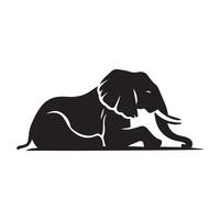 Elephant - an elephant resting on the ground illustration in black and white vector