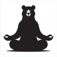 A Bear meditating in sitting silhouette on a white background vector