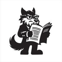 A funny wolf reading a newspaper illustration on a white background vector