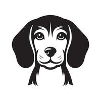 beagle perro - un amoroso beagle perro cara ilustración en negro y blanco vector