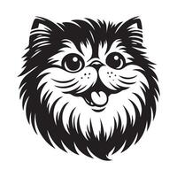 Maine Coon Cat - playful Persian cat illustration in black and white vector