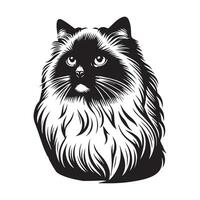 Ragdoll cat nostalgic face illustration in black and white vector
