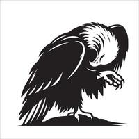 illustration of An eagle preening its feathers in black and white vector