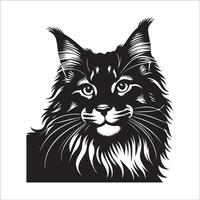 gato logo - carismático Maine mapache gato cara en negro y blanco vector
