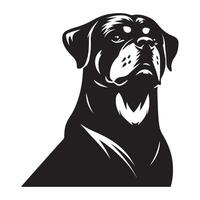 Rottweiler perro - un confidente Rottweiler perro cara ilustración en negro y blanco vector