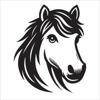 Horse Clipart - Innocent horse face illustration in black and white vector