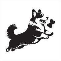 A Pembroke Welsh Corgi Playing with a toy illustration in black and white vector