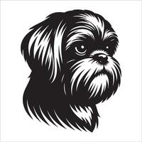 Dog Face Logo - A Shih Tzu Dog confused face illustration in black and white vector