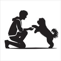 A Shih Tzu dog with a man illustration in black and white vector