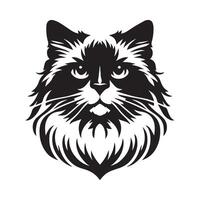illustration of Determined Ragdoll cat face in black and white vector