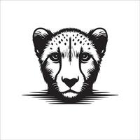 Cheetah Face Art - illustration of a cheetah in black and white vector