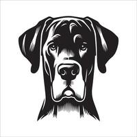 genial danés perro - un genial danés confidente cara ilustración en negro y blanco vector