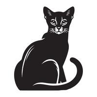 An Abyssinian cat sitting with its back illustrated in black and white vector