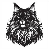 Maine Coon Cat - Noble Maine Coon cat face illustration in black and white vector