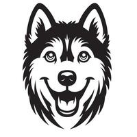 perro cara logo - un siberiano fornido perro contento cara ilustración en negro y blanco vector