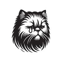 Black and white Persian cat with a single tear rolling down illustration vector