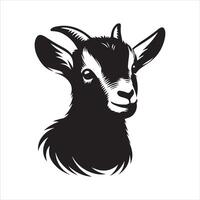A shy goat mouth illustration in black and white vector