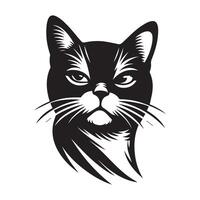 Cat Logo - Skeptical American Shorthair Cat face in black and white vector