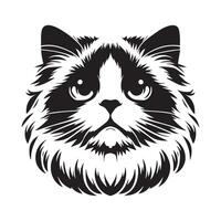 illustration of Ragdoll cat face in black and white vector