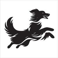 australiano pastor - un australiano pastor perro corriendo ilustración en negro y blanco vector