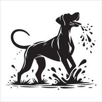 illustration of a Great Dane dog searching eating in black and white vector