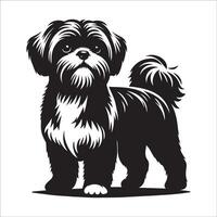 illustration of a Shih Tzu dog Standing in black and white vector